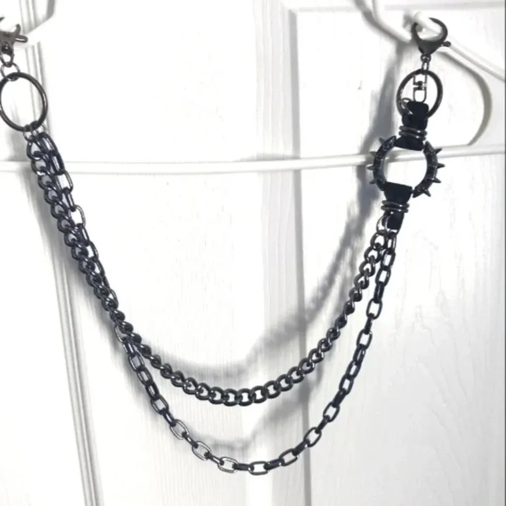 Mens Heavy Black Metal Pants or Wallet Chain Double Layer 22 inches